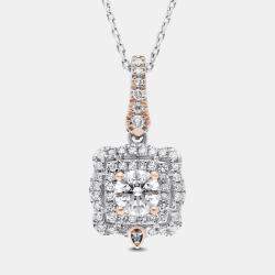 14K Rose Gold/White Gold Round Cut Scalloped Halo Pendant (0.80ctw)