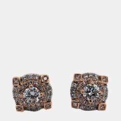 14K Rose Gold/White Gold Round Cut White Halo Earring (1.30ctw)