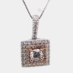 Rose Gold/White Gold Round Cut Cushion Halo Pendant (0.91Ct)