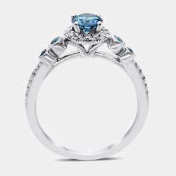 مملوكة مسبقًا خاتم هالو دائري أزرق من الذهب الأبيض 14 قيراط (0.806 قيراط) مقاس 7 الولايات المتحدة