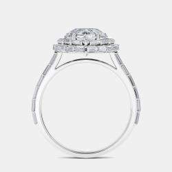 Baguettes On Halo And Shank Bridal Ring (3.0 ctw) US 7