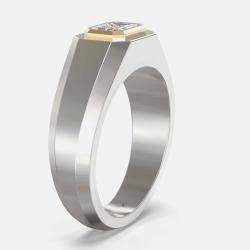 Emerald Lab Grown Diamonds Solitaire Silver Ring + Gold Bezel (0.75 ctw) US 7