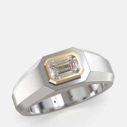 Emerald Lab Grown Diamonds Solitaire Silver Ring + Gold Bezel (0.75 ctw) US 7