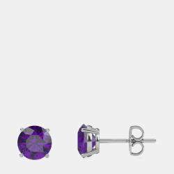 10K Round Created Amethst Birthstone Solitaire Earring (2.00 ctw)