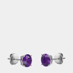 10K Round Created Amethst Birthstone Solitaire Earring (2.00 ctw)