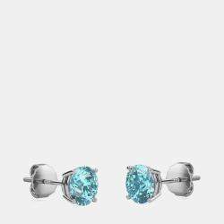 10K Round Created Aquamarine Birthstone Solitaire Earring (2.00 ctw)