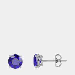 10K Round Created Blue Sapphire Birthstone Solitaire Earring (2.00 ctw)