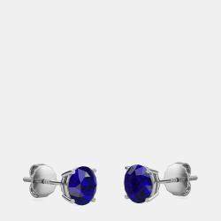 10K Round Created Blue Sapphire Birthstone Solitaire Earring (2.00 ctw)