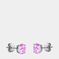 10K Round Created Pink Sapphire Birthstone Solitaire Earring (2.00 ctw)
