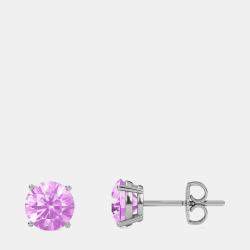 10K Round Created Pink Sapphire Birthstone Solitaire Earring (2.00 ctw)