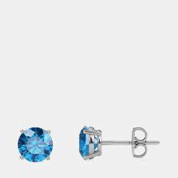 10K Round Created London Blue Birthstone Solitaire Earring (2.00 ctw)