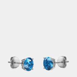 10K Round Created London Blue Birthstone Solitaire Earring (2.00 ctw)