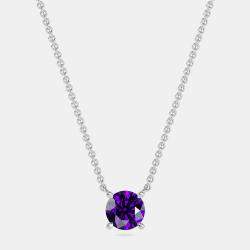 Pre Owned 10K Round Created Amethyst Birthstone Solitaire Pendant (2.00 ctw)