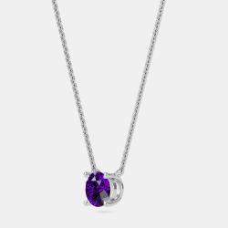 Pre Owned 10K Round Created Amethyst Birthstone Solitaire Pendant (2.00 ctw)