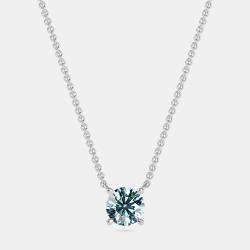 10K Round Created Aquamarine Birthstone Solitaire Pendant (2.00 ctw)