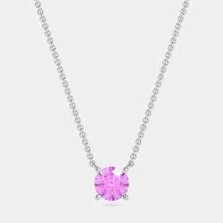 10K Round Created Pink Sapphire Birthstone Solitaire Pendant (2.00 ctw)