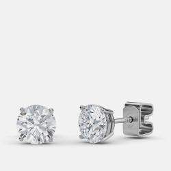 Pre Owned 4.00 Ct Round 14K White Gold Lab Grown Diamond Solitaire 4 Prong Earrings