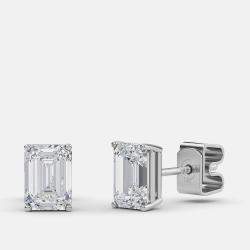 Pre Owned 4.00 Ct Emerald 14K White Gold Lab Grown Diamond Solitaire 4 Prong Earring