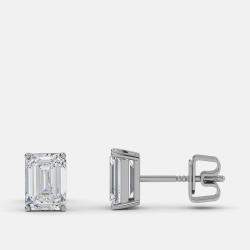 Pre Owned 5.00 Ct Emerald 14K White Gold Lab Grown Diamond Solitaire 4 Prong Earring