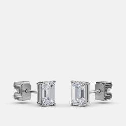 Pre Owned 8.00 Ct Emerald 14K White Gold Lab Grown Diamond Solitaire 4 Prong Earring