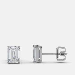 Pre Owned 8.00 Ct Emerald 14K White Gold Lab Grown Diamond Solitaire 4 Prong Earring