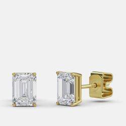 Pre Owned 5.00 Ct Emerald 14K Yellow Gold Lab Grown Diamond Solitaire 4 Prong Earring