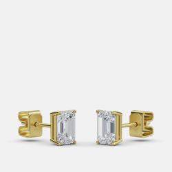Pre Owned 8.00 Ct Emerald 14K Yellow Gold Lab Grown Diamond Solitaire 4 Prong Earring