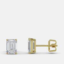 Pre Owned 8.00 Ct Emerald 14K Yellow Gold Lab Grown Diamond Solitaire 4 Prong Earring