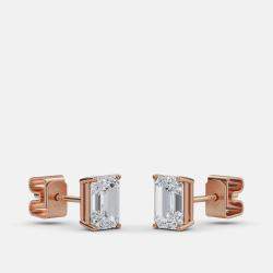 Pre Owned 4.00 Ct Emerald 14K Rose Gold Lab Grown Diamond Solitaire 4 Prong Earring