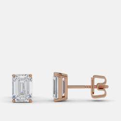 Pre Owned 6.00 Ct Emerald 14K Rose Gold Lab Grown Diamond Solitaire 4 Prong Earring