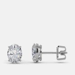 مملوكة مسبقًا أقراط سوليتير بيضاوية 4.00 قيراط وذهبية بيضاء عيار 14 مزروعة بالألماس في المختبر بأربعة قرون