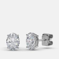 Pre Owned 6.00 Ct Oval 14K White Gold Lab Grown Diamond Solitaire 4 Prong Earring