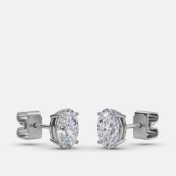 Pre Owned 8.00 Ct Oval 14K White Gold Lab Grown Diamond Solitaire 4 Prong Earring