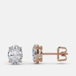 Pre Owned 7.00 Ct Oval 14K Rose Gold Lab Grown Diamond Solitaire 4 Prong Earring