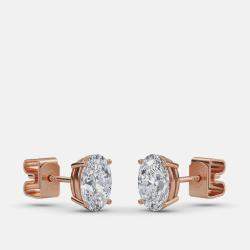 Pre Owned 8.00 Ct Oval 14K Rose Gold Lab Grown Diamond Solitaire 4 Prong Earring