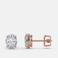 Pre Owned 8.00 Ct Oval 14K Rose Gold Lab Grown Diamond Solitaire 4 Prong Earring