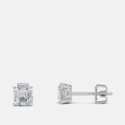 Pre Owned 8.00 Ct Asscher 14K White Gold Lab Grown Diamond Solitaire 4 Prong Earring