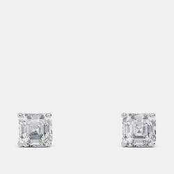 Pre Owned 8.00 Ct Asscher 14K White Gold Lab Grown Diamond Solitaire 4 Prong Earring
