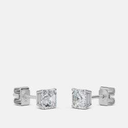 Pre Owned 8.00 Ct Asscher 14K White Gold Lab Grown Diamond Solitaire 4 Prong Earring