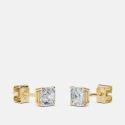 Pre Owned 7.00 Ct Asscher 14K Yellow Gold Lab Grown Diamond Solitaire 4 Prong Earring