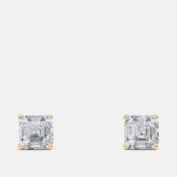 Pre Owned 7.00 Ct Asscher 14K Yellow Gold Lab Grown Diamond Solitaire 4 Prong Earring