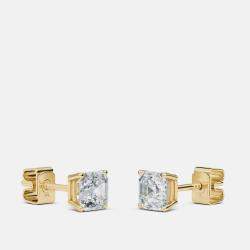 Pre Owned 8.00 Ct Asscher 14K Yellow Gold Lab Grown Diamond Solitaire 4 Prong Earring