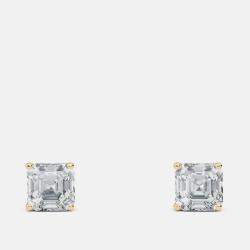 Pre Owned 8.00 Ct Asscher 14K Yellow Gold Lab Grown Diamond Solitaire 4 Prong Earring