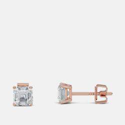 Pre Owned 8.00 Ct Asscher 14K Rose Gold Lab Grown Diamond Solitaire 4 Prong Earring