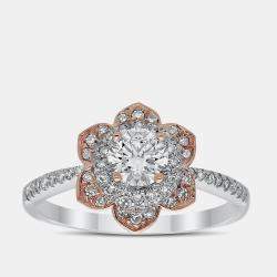 مملوكة مسبقًا 14K Rg/Wg 0.80Ctw Round Cut White Flower Lab Grown Diamonds Bridal Ring US 7