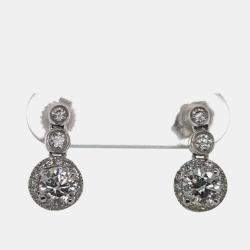 14K Yellow gold Blue Round Cut White Halo Lab Grown Diamonds Earrings (0.903Ct)