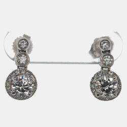 14K Yellow gold Blue Round Cut White Halo Lab Grown Diamonds Earrings (0.903Ct)