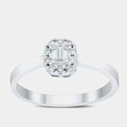 Pre Owned 14K Halo Lab Grown Diamonds Bridal Ring (1/4 Ctw) US 7