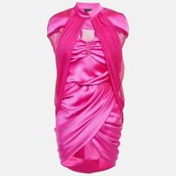 M.A.E Pink Satin and Chiffon Gathered Generation Dress with Cape S
