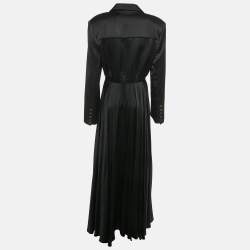 مملوكة مسبقًا فستان M.A.E أسود ساتان مزدوج الصدر بليسي ماكسي كبير جداً